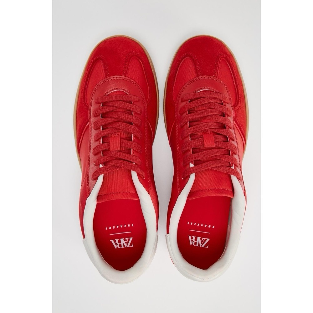 NEW ZARA Casual Leather Trainers Sneakers Red Size 41 EUR 10 Us